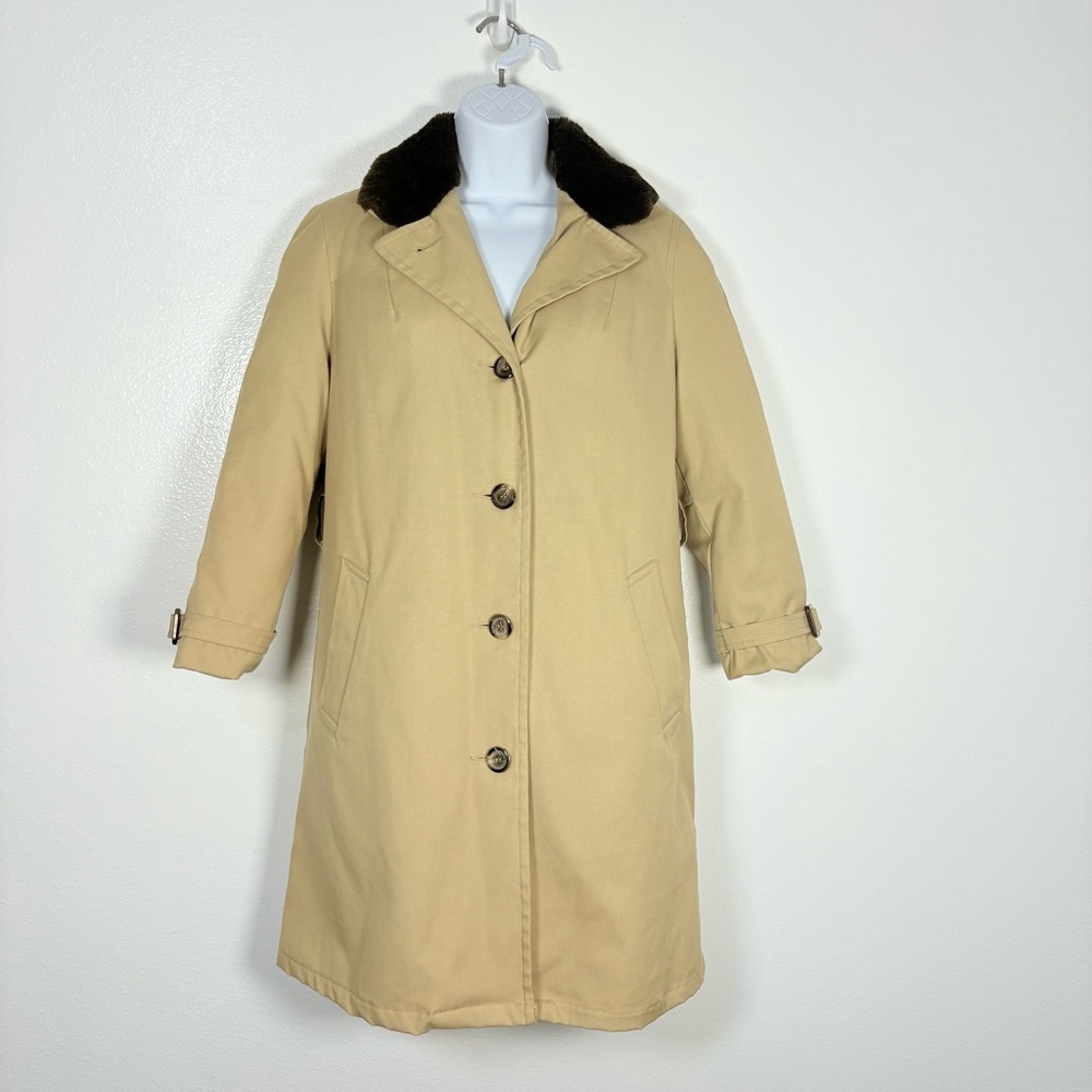 Vintage. Eddie Bauer Goose Down Trench  Coat with Brown Collar Sz8 NO BELT